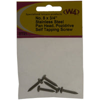 MDS1203 W4 No 8 x 3/4 Self Tapping Stainless Steel Pan head 10 pack 37721