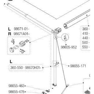 Fiamma Caravanstore Lh Leg / Rafter Assembly 360-550 98670H01- Fiamma - UK Camping And Leisure