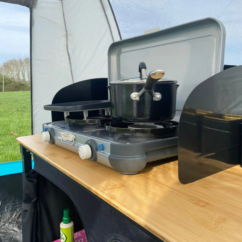 Olpro Deluxe Camp Kitchen with Double Cupboard - 100cm x 106.5cm