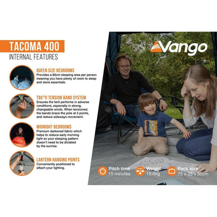 Vango Tacoma 400 Package Deep Blue 4 Person Tent Vango - UK Camping And Leisure