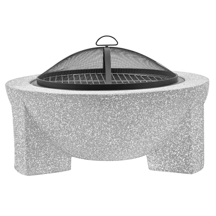 Dellonda Round MgO Fire Pit with BBQ Grill Ø75cm Safety Mesh Screen - Light Grey Dellonda - UK Camping And Leisure