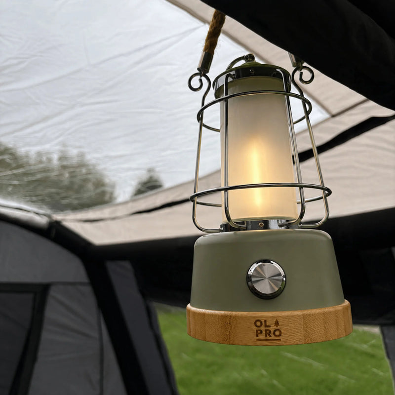 Olpro Retro Dimmable Lantern - Sage Green, 5200mAh Rechargeable Battery