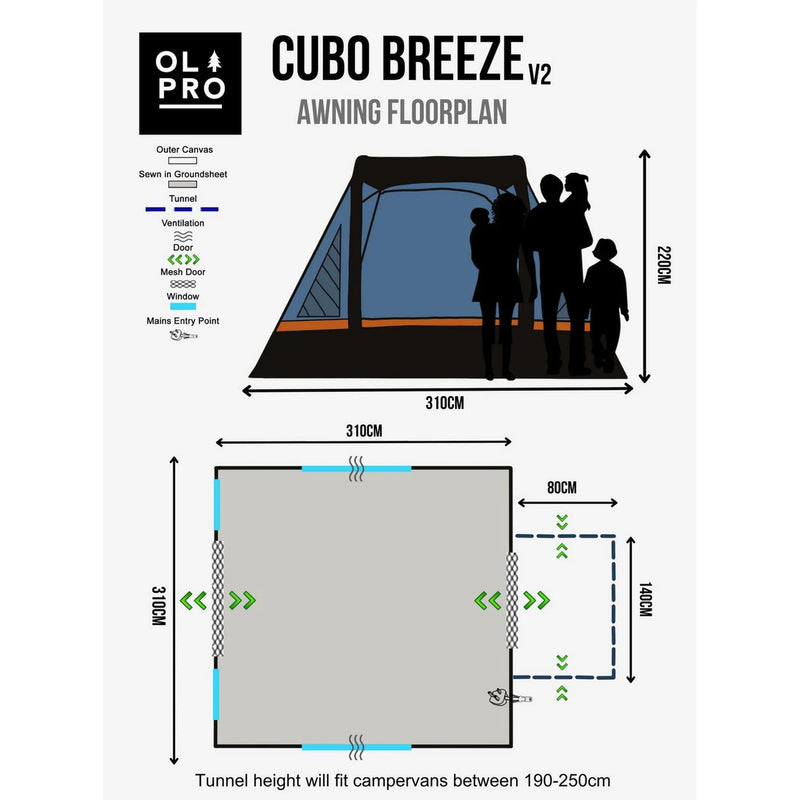 Olpro Cubo Breeze V2 Campervan Awning 310cm Square