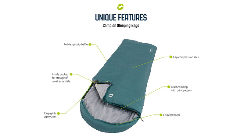 Outwell Campion Lux Double Dark Grey Double Sleeping Bag | breathable, camping sleeping bag