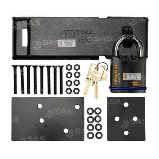 SAS Security Products SAS Federal 4025 Heavy-Duty Steel Hasp + Padlock - Image 2 of 5 | UK Camping and Leisure
