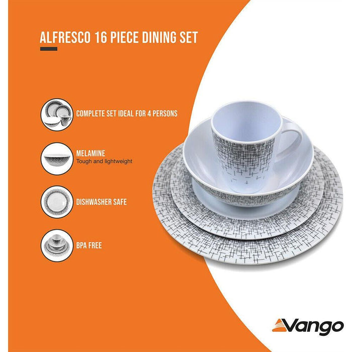 Vango Lightweight 16 Piece Alfresco Melamine Dinner Tableware Set Vango - UK Camping And Leisure