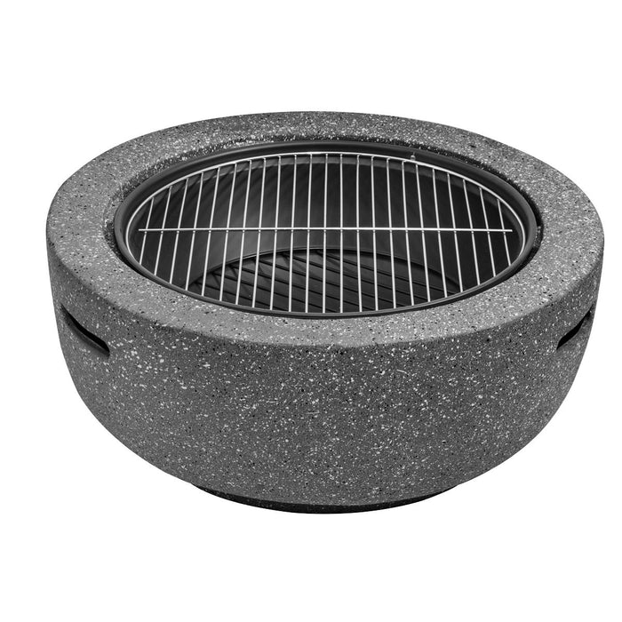 Dellonda Round MgO Fire Pit with BBQ Grill Ø60cm Safety Mesh Screen - Dark Grey Dellonda - UK Camping And Leisure