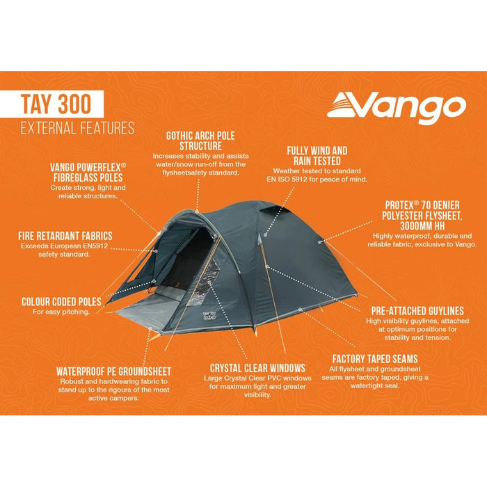 Vango Tay 300 Tent 3 Person Man Waterproof Outdoor Camping Hiking Festival