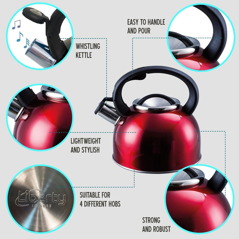 MDS1203 Liberty Red 2.5 Litre Whistling Kettle CW-T056-B1R Liberty Leisure UK - UK Camping And Leisure