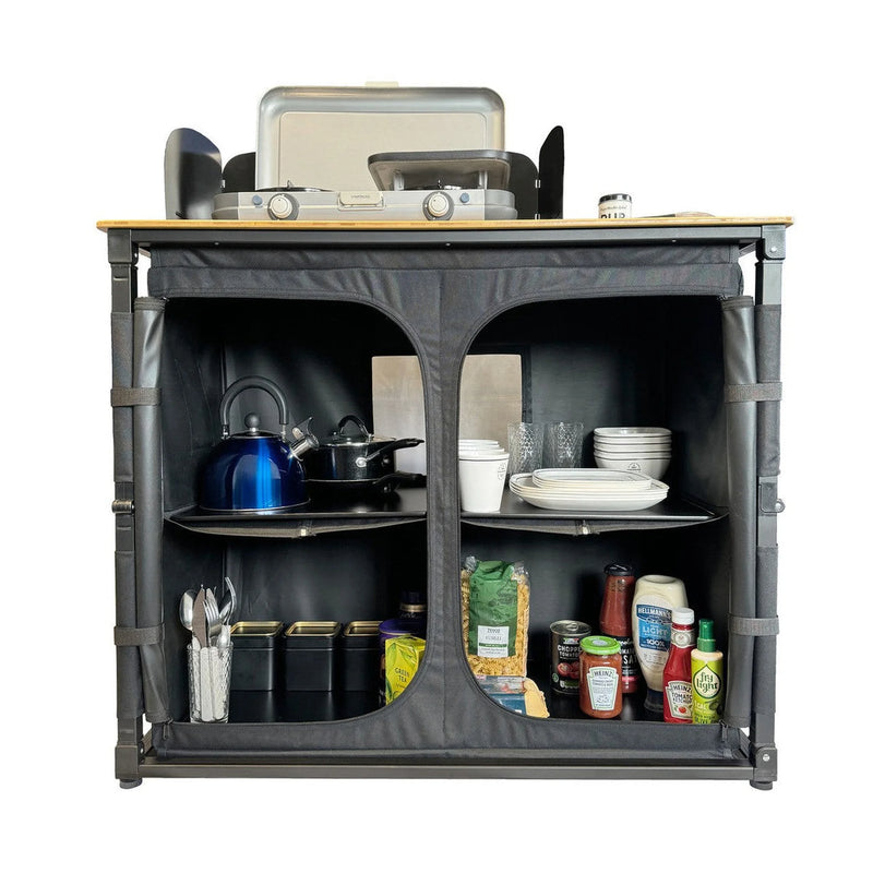 Olpro Deluxe Camp Kitchen with Double Cupboard - 100cm x 106.5cm