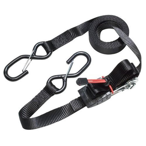 Masterlock Ratchet Tie Down S Hook 4.25m x 25mm Black (Pair) Masterlock - UK Camping And Leisure
