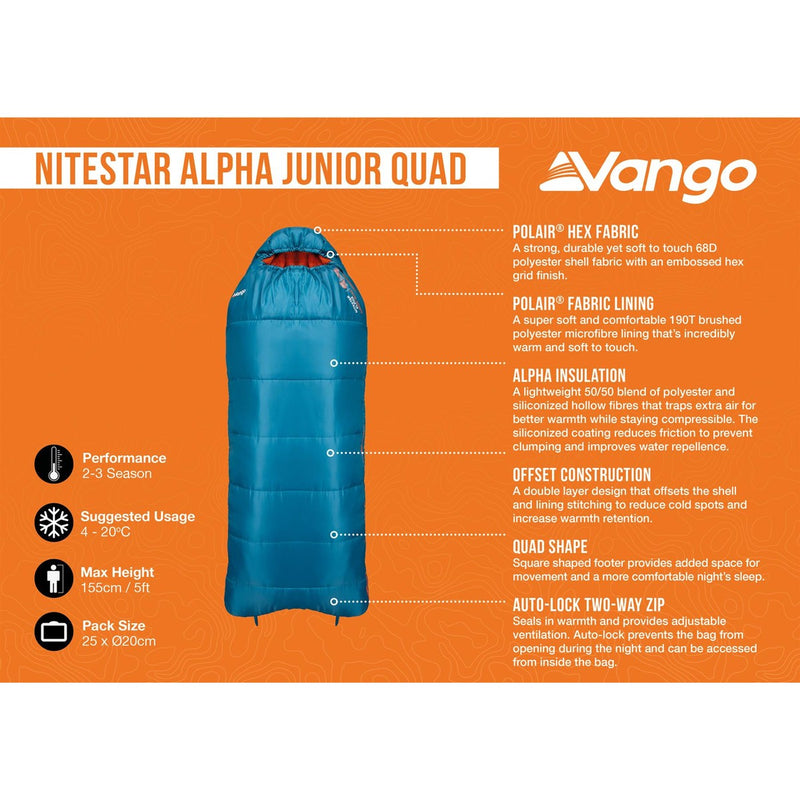 Vango Nitestar Alpha Junior Kids Quad Seaport Single Sleeping Bag - View 7