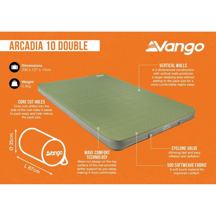 Vango Arcadia 10 Double Self inflating Sleep Mat Double Olive Vango - UK Camping And Leisure
