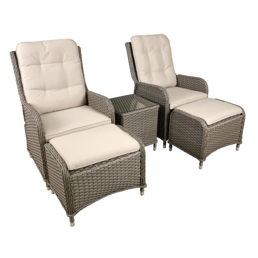 Dellonda Chester Rattan Wicker Outdoor Recliner Loungers & Table Set 5pc Dellonda - UK Camping And Leisure