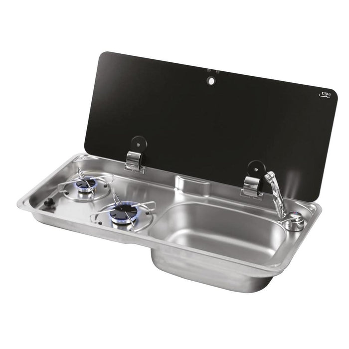 CAN Randi Hob & RH Sink Unit 765 x 355mm (Single Glass Lid / 2 Burners / Piezo) CAN - UK Camping And Leisure