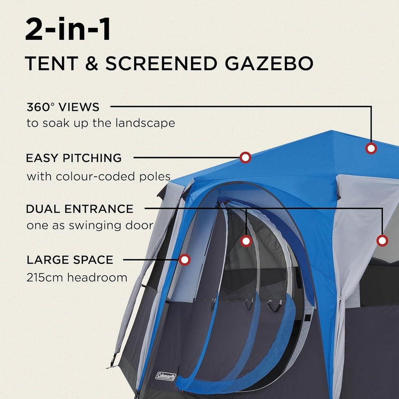 Coleman Cortes Octagon 8 Person Dome Glamping Yurt Camping Family Tent Blue Coleman - UK Camping And Leisure