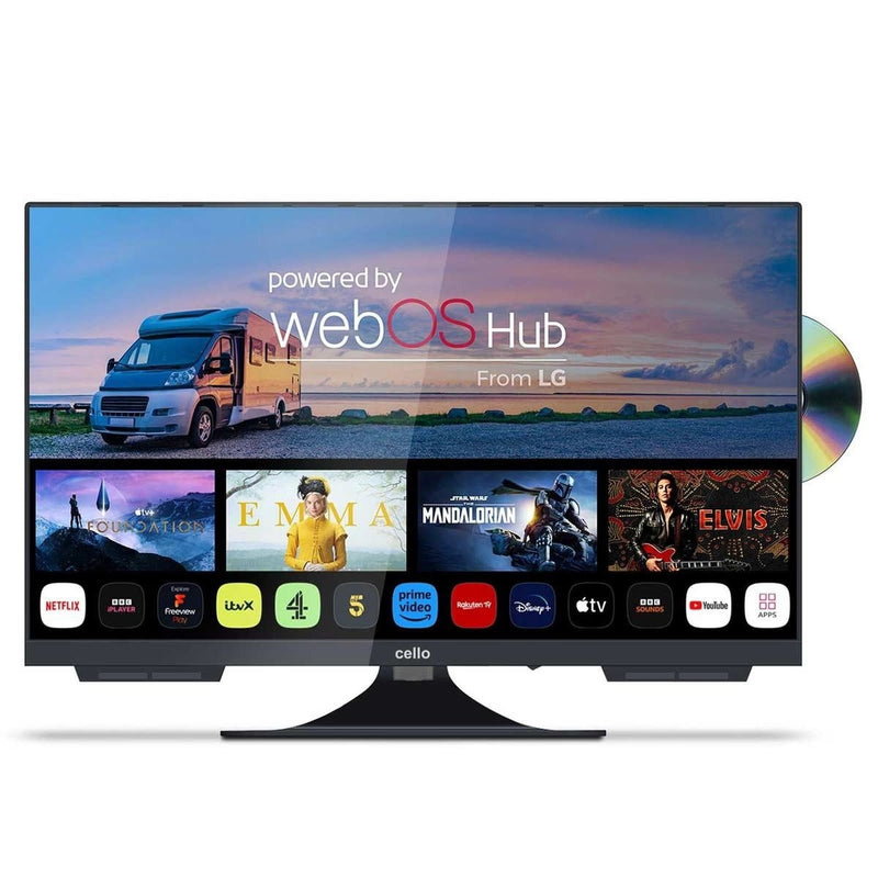 Cello 22" Smart WebOS 12V/230V Traveller TV with DVD & Perfect Pitch Cello - UK Camping And Leisure
