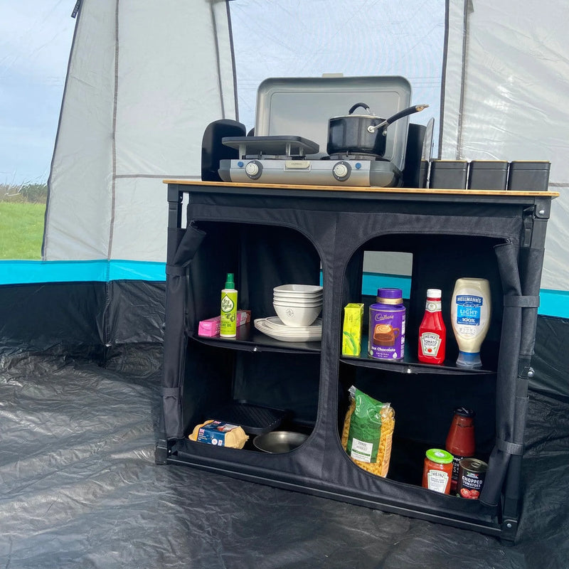 Olpro Deluxe Camp Kitchen with Double Cupboard - 100cm x 106.5cm