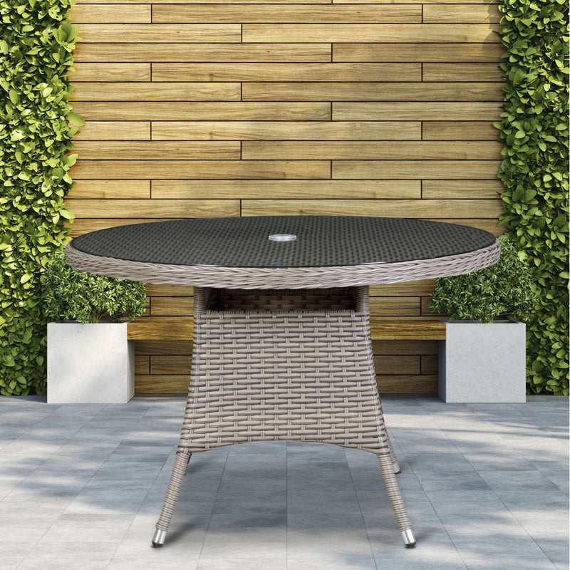 Dellonda Chester Rattan Wicker Round Outdoor Dining Table Tempered Glass Top Dellonda - UK Camping And Leisure