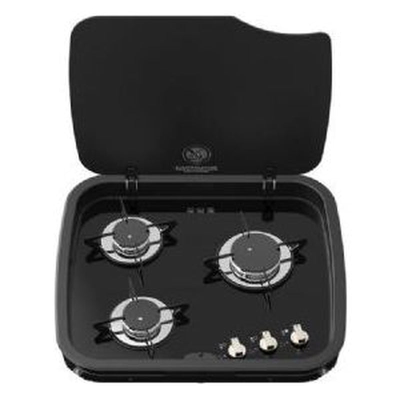 Hob Topline 169 3 Burner 12V Ign Black Glass/Lid SHB16998-SP UK Camping And Leisure - UK Camping And Leisure