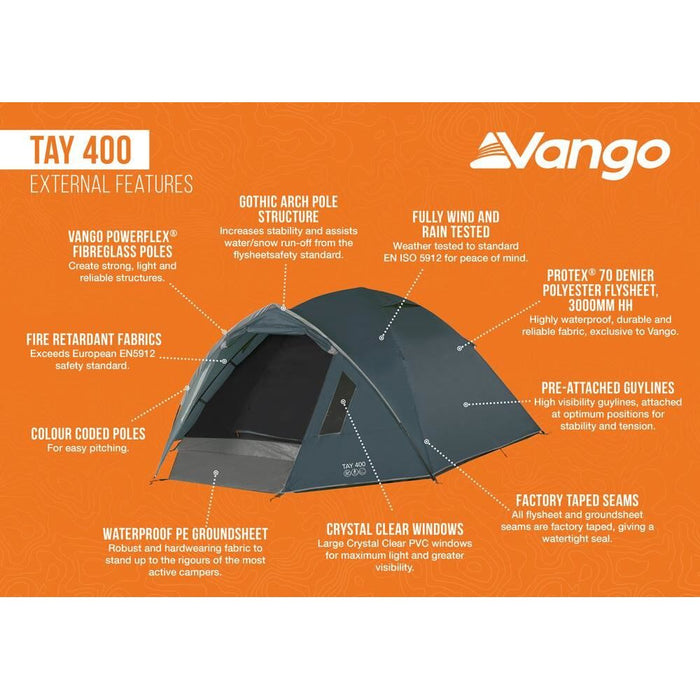 Vango Tay 400 Pole Deep Blue 4 Person Tent Vango - UK Camping And Leisure