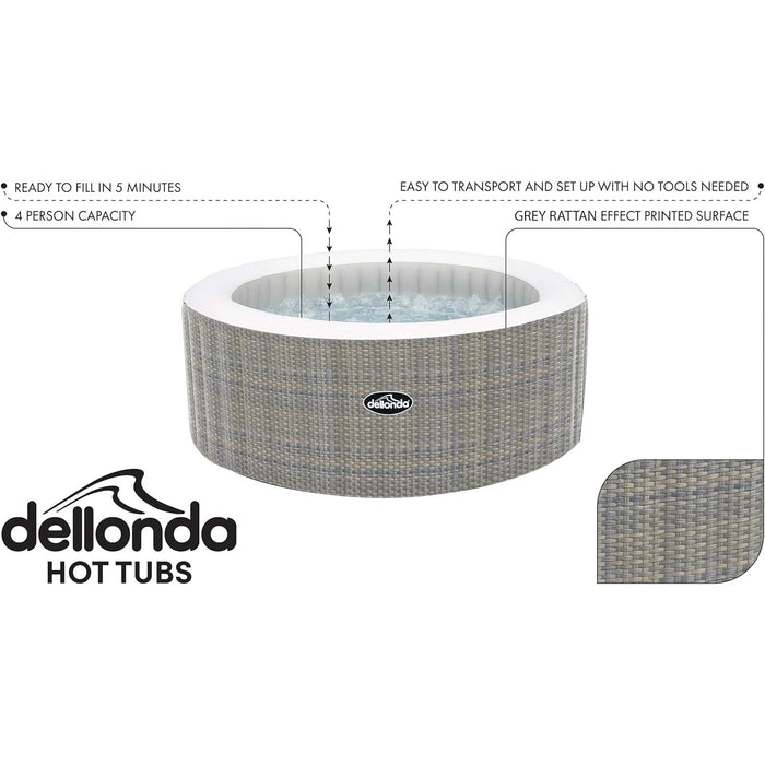 Dellonda 2-4 Person Inflatable Hot Tub Spa with Smart Pump - Rattan Effect