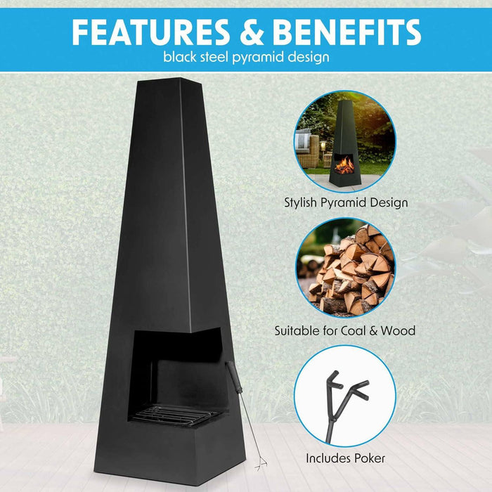 Dellonda Chiminea Wood Burner Heater for Outdoors W45cm x H150cm - Black Steel Dellonda - UK Camping And Leisure