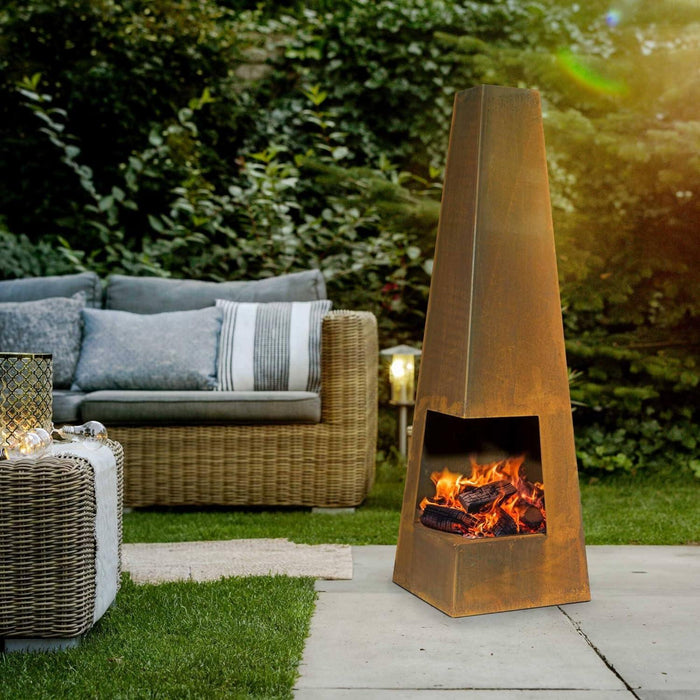 Dellonda Chiminea Wood Burner Heater for Outdoors W45cm x H150cm Corten Steel Dellonda - UK Camping And Leisure