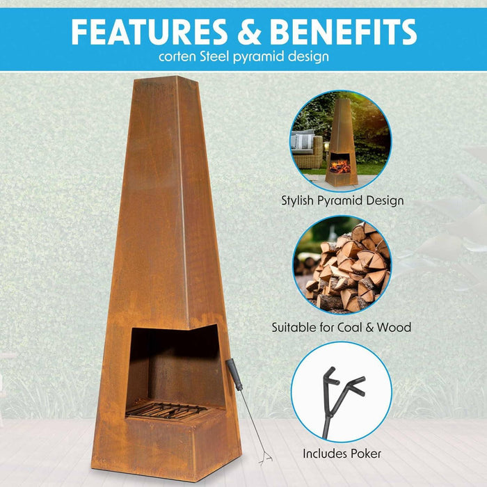 Dellonda Chiminea Wood Burner Heater for Outdoors W45cm x H150cm Corten Steel Dellonda - UK Camping And Leisure