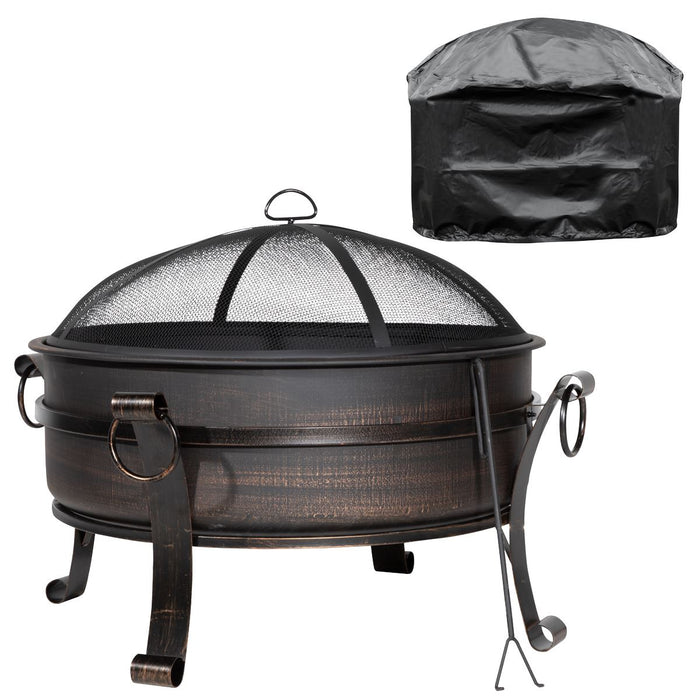 Dellonda 30"Fire Pit & Coffee Table Antique Bronze Effect with Drawstring Cover Dellonda - UK Camping And Leisure