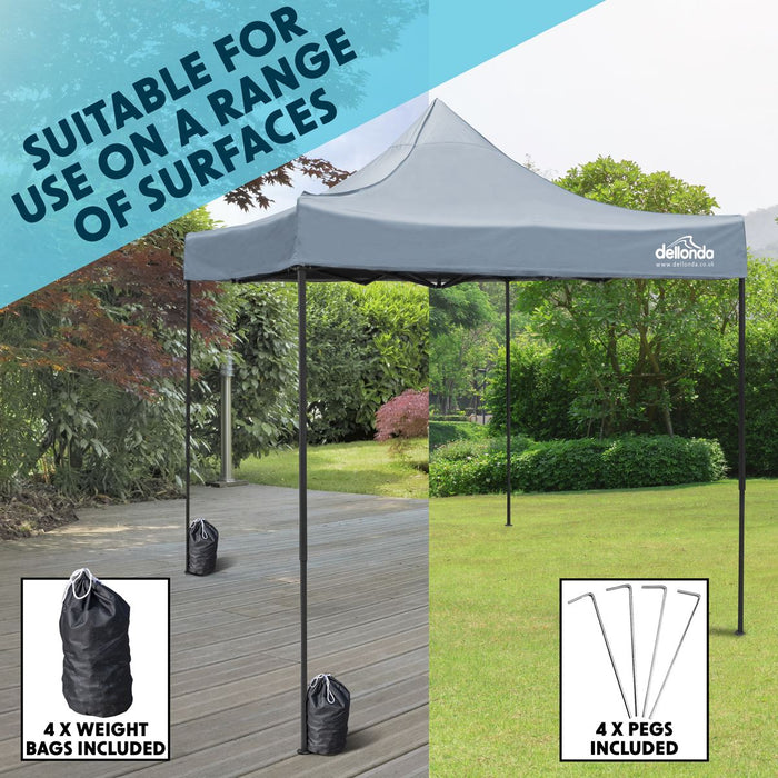 Dellonda 2x2m Pop-Up Gazebo Heavy Duty  Carry Bag Rope Stakes & Weight Grey Dellonda - UK Camping And Leisure