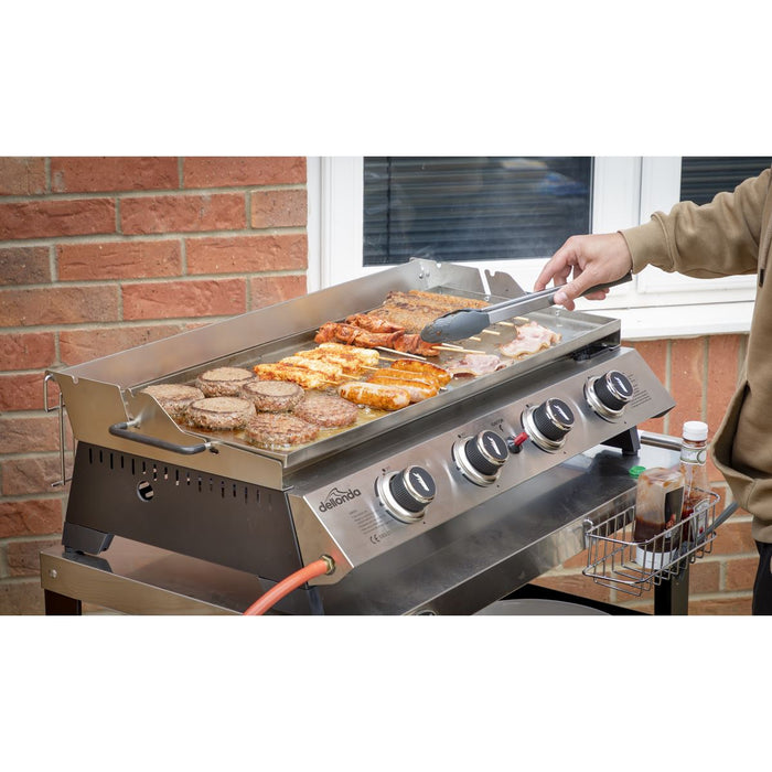 Dellonda 4 Burner Stainless Steel Portable Gas Plancha with Warming Rack 10kW Dellonda - UK Camping And Leisure