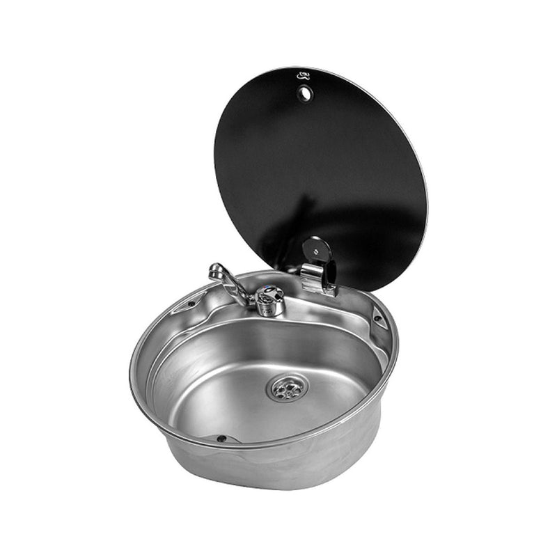 CAN Round Sink with Glass Lid 407mm Dia. (Waste and Tap Not Included) CAN - UK Camping And Leisure