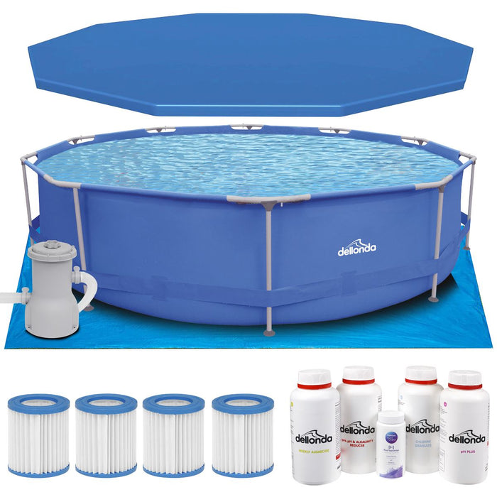 Dellonda Steel Frame Round Swimming Pool & Filter Pump with Cover  12ft - Blue Dellonda - UK Camping And Leisure