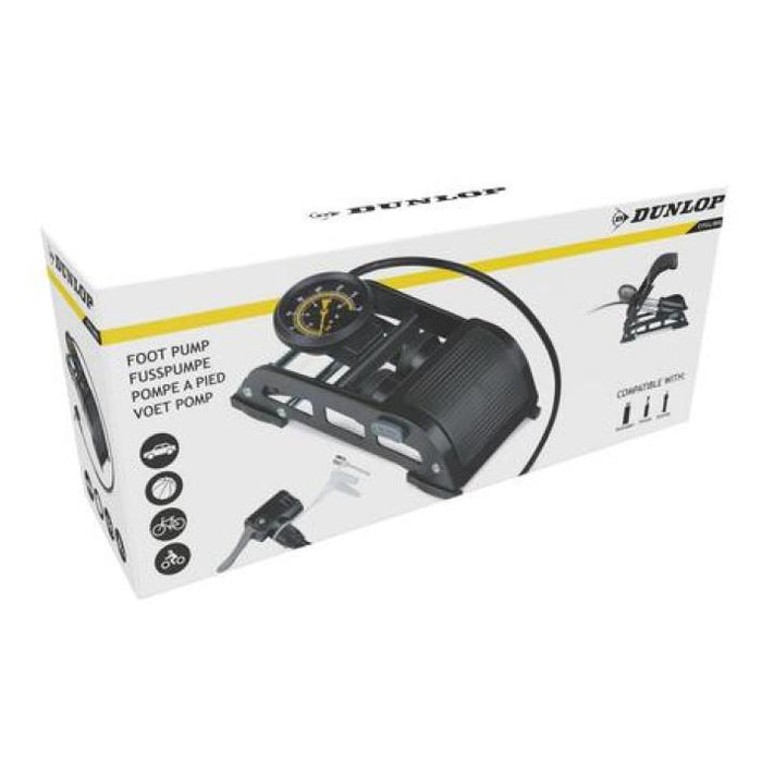 Double Foot Pump – Heavy-Duty Steel | Dual Cylinder | Fast Inflation for Car, Bike & Sports Gear Dunlop - UK Camping And Leisure