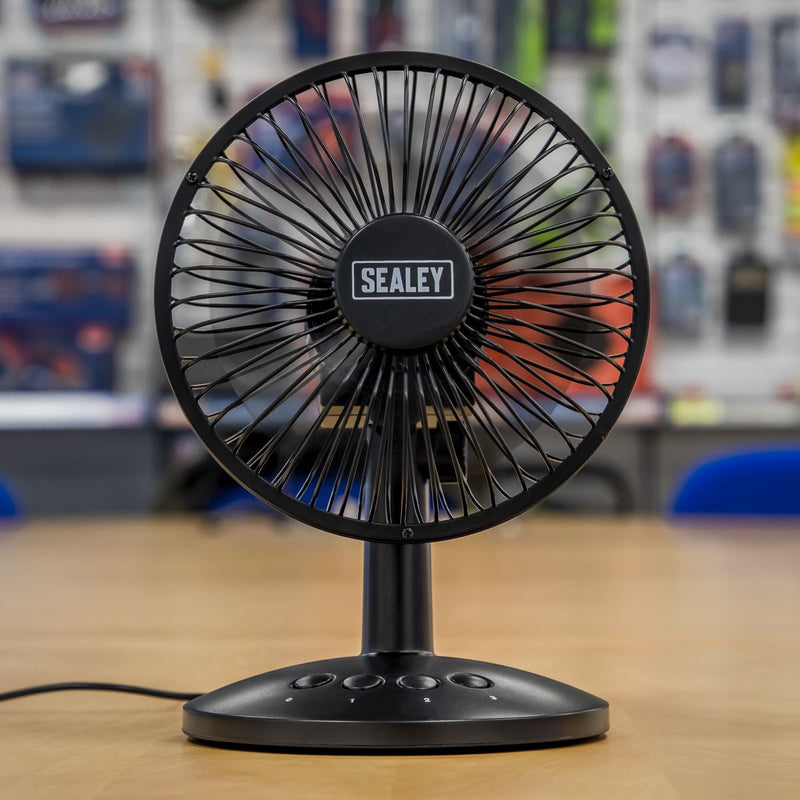 Sealey 150mm 6" 3 Speed Oscillating Desk Fan Home Office Portable USB or Battery Sealey - UK Camping And Leisure