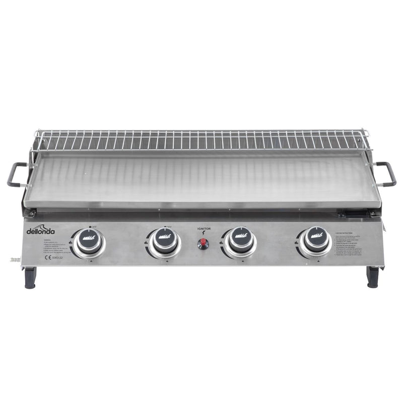 Dellonda 4 Burner Stainless Steel Portable Gas Plancha with Warming Rack 10kW Dellonda - UK Camping And Leisure