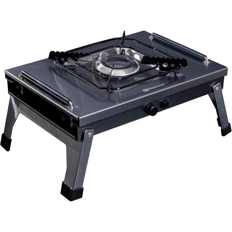 RidgeMonkey Grilla CookStation Single Hob Stainless Steel Gas Stove + Side Table - Main Product Image | Outdoor Cooking | UK Camping and Leisure