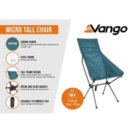 Vango Micro Tall Chair Dragon Fly Foldable Lightweight Compact