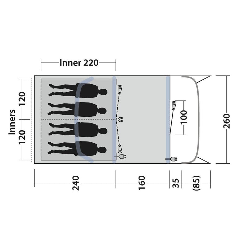 Outwell Monterey 4 Air 4 Berth Three Room Tunnel Tent - View 11