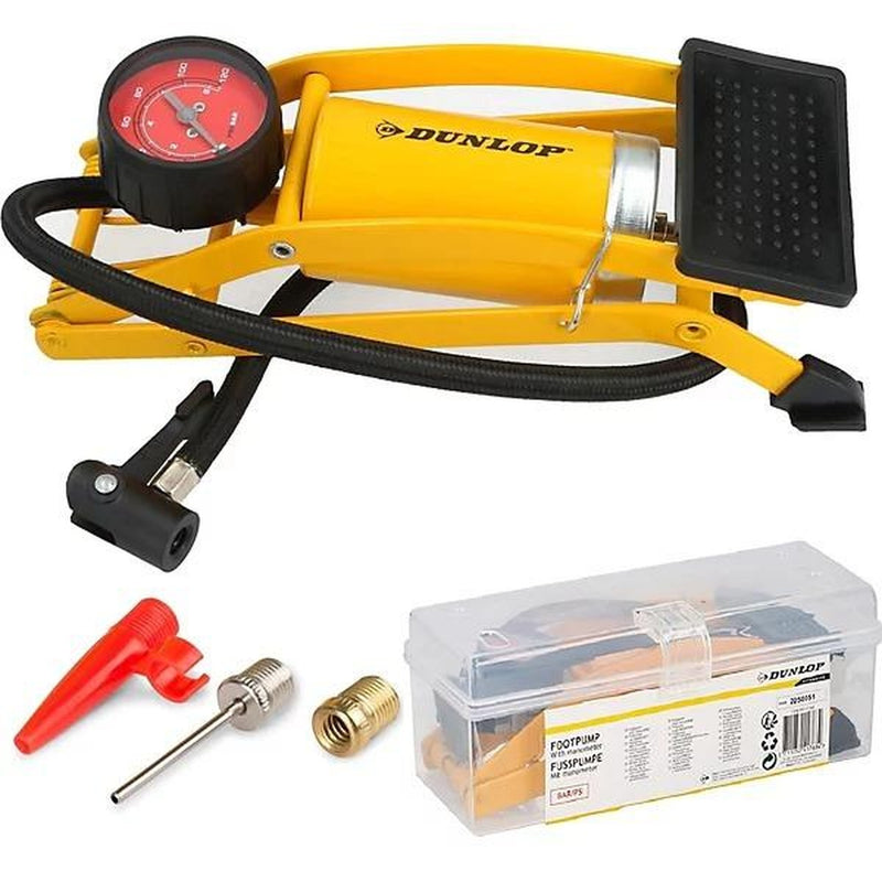 Dunlop Single Barrel Foot Air Pump Car Bike Bicycle Manometer Inflatables Balls Dunlop - UK Camping And Leisure