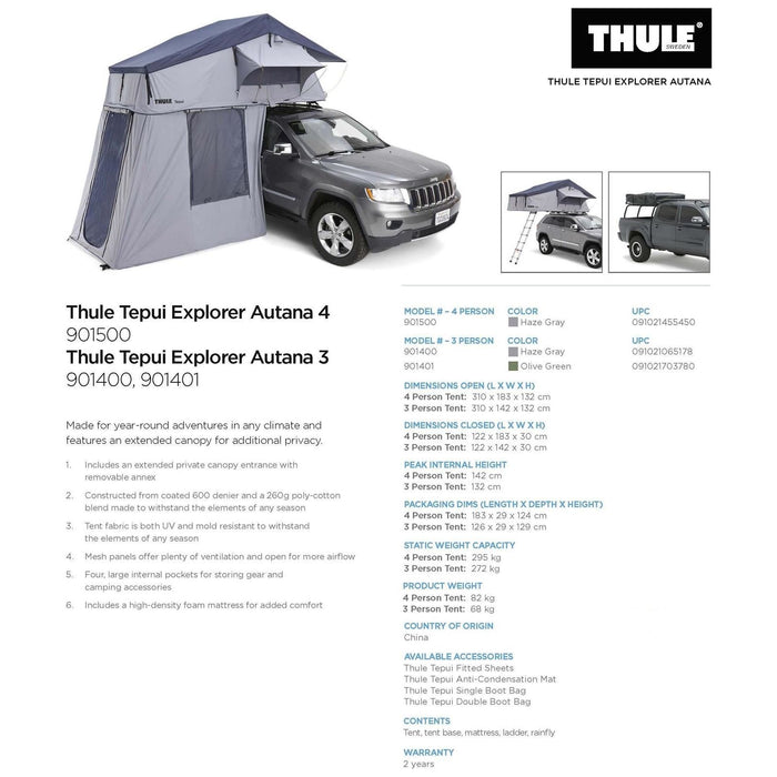 Thule Tepui Autana 4-person roof top tent haze grey 901500 Thule - UK Camping And Leisure