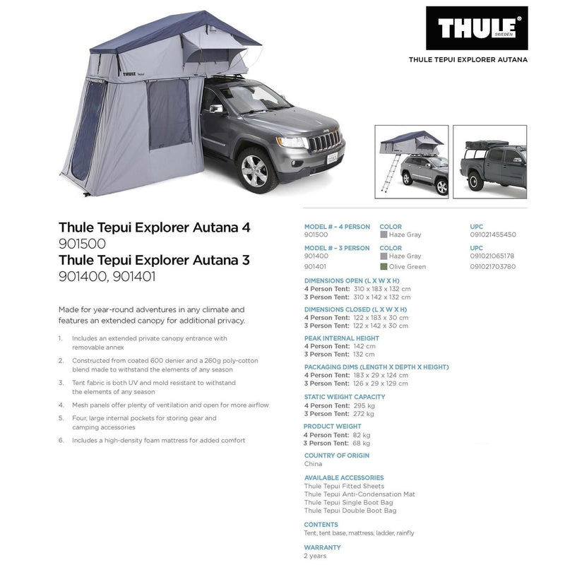Thule Tepui Autana 4-person roof top tent haze grey 901500 Thule - UK Camping And Leisure