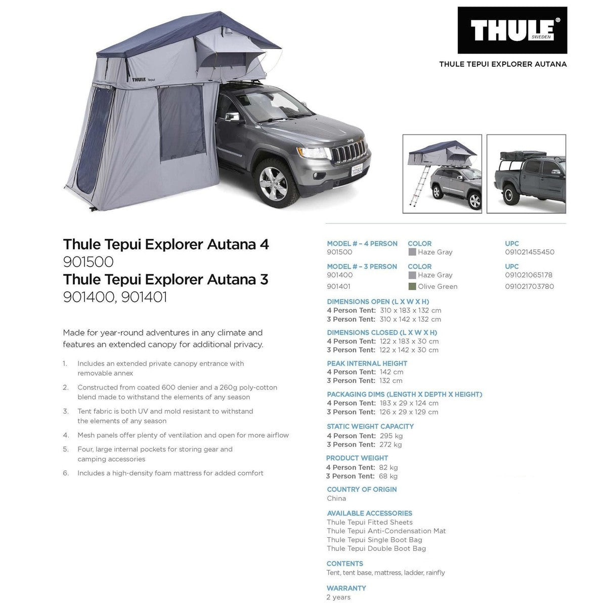 Thule Tepui Autana 4-person roof top tent haze grey 901500 — UK Camping ...