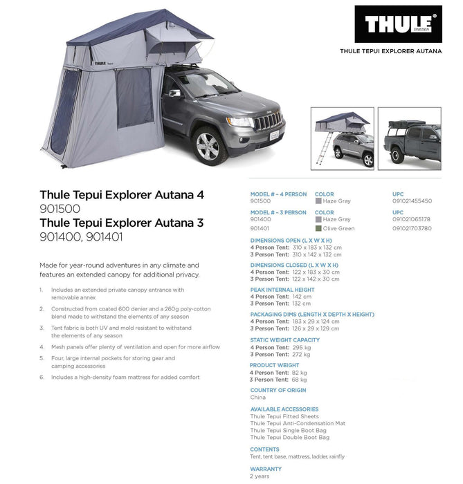 Thule Tepui Autana 4-person roof top tent haze grey 901500 Thule - UK Camping And Leisure