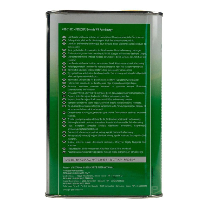 AG Petronas Selenia WR Pure Energy 5W 30 Engine Oil 1L Synthetic Engine Oil f AG - UK Camping And Leisure