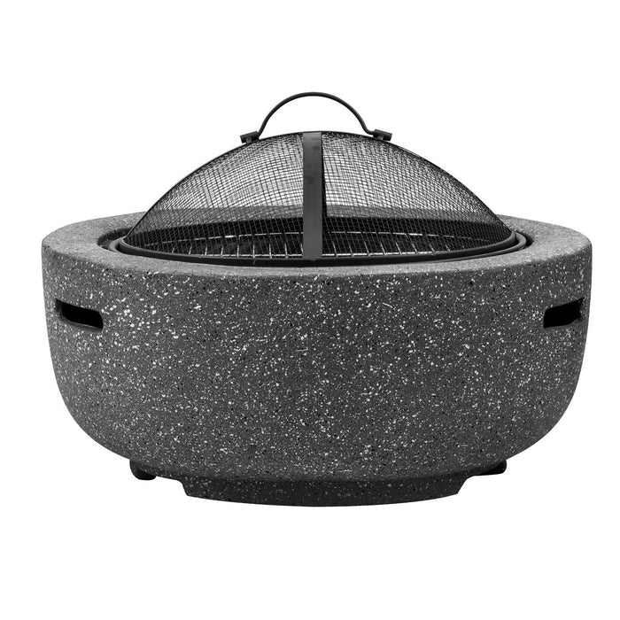 Dellonda Round MgO Fire Pit with BBQ Grill Ø60cm Safety Mesh Screen - Dark Grey Dellonda - UK Camping And Leisure