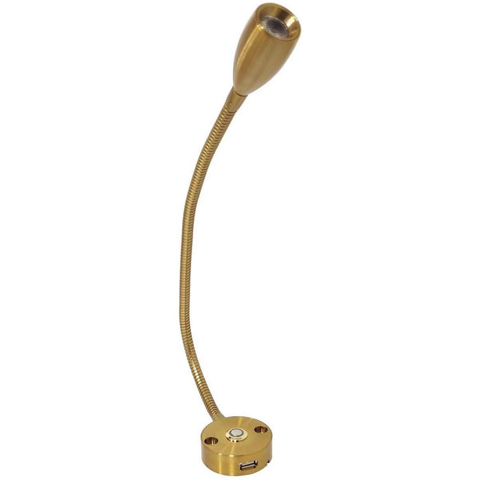 Long Neck Brass LED Reading Light (Warm White / Touch Dimmable / USB) Aten Lighting - UK Camping And Leisure