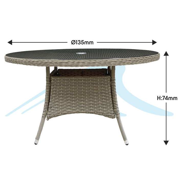 Dellonda Chester Rattan Wicker Round Outdoor Dining Table Tempered Glass Top Dellonda - UK Camping And Leisure