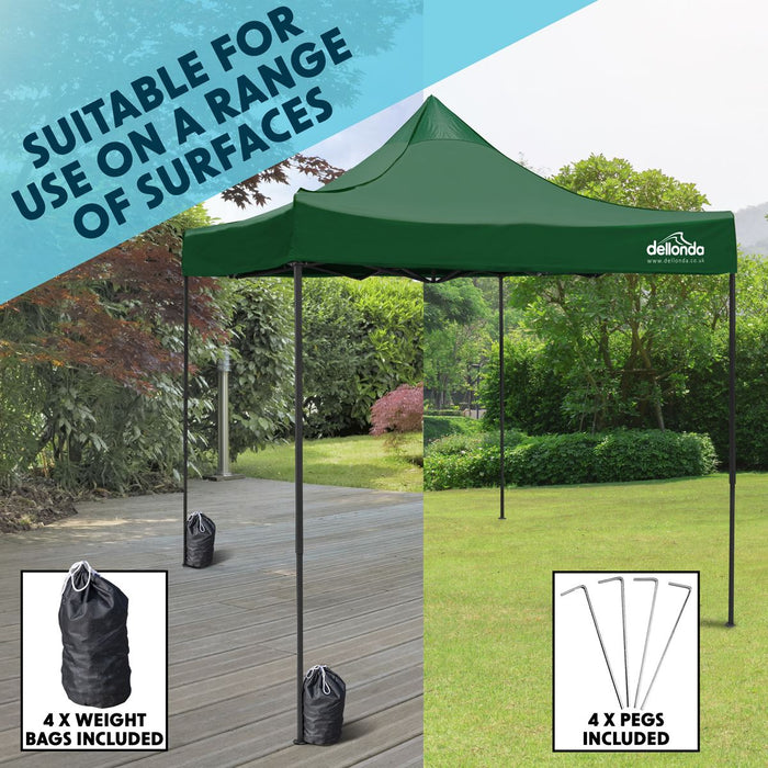 Dellonda 2x2m Pop-Up Gazebo Heavy Duty  with Carry Bag - Dark Green Dellonda - UK Camping And Leisure